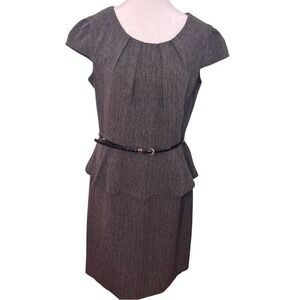 CB Casual Minimalist Style Cap Belted Midi Dress in Gray Size 12 Pristine